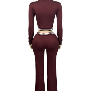 Completo in Maglia a Nido d'Ape da <span class=keywords><strong>Donna</strong></span>, Tuta Sportiva con Maniche Lunghe, Felpa con Zip e <span class=keywords><strong>Pantaloni</strong></span> a Zampa <span class=keywords><strong>Larghi</strong></span>, Set Due Pezzi per il Tempo Libero - Product Image 4