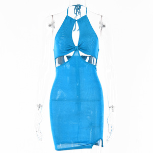 Minivestido Halter con Cintura Ajustada y Diseño Recortado, Transpirable, para Fiesta o Uso Casual, Falda Corta, Color Sólido, Estilo Veraniego - Product Image 5