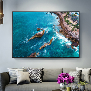 Cuadro de arte sobre lienzo con vista de la bahía y la playa, cartel escandinavo, decoración nórdica, Impresión de paisaje de pared - Product Image 1