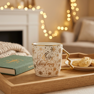 Christmas Gold Trim Luxury Design Porcelain Coffee Mug with Gift <b>Box</b> Dishwasher & Microwave Safe Hot Selling - Product Image 5