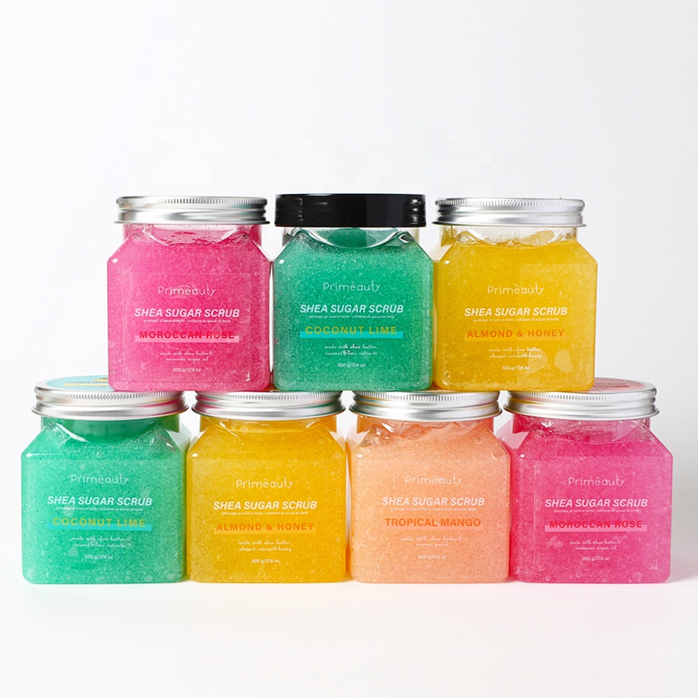 Оптовая продажа, индивидуальная торговая марка, экологически чистый боди-скраб для ухода за кожей лица, отбеливающий Отшелушивающий кокосовый фруктовый сахарный скраб