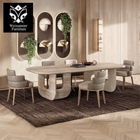 Table à manger rectangulaire sur mesure haut de gamme en marbre de luxe moderne pour usage hôtelier