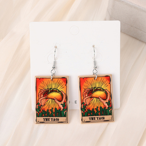 1 par de pendientes de gota de vaquero, tarjeta de cubierta de <span class=keywords><strong>Tarot</strong></span>, <span class=keywords><strong>Luna</strong></span>, Taco y amante, artesanías de adivinación, regalo de joyería de moda - Product Image 6