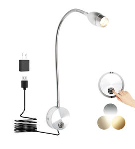 Lampe de lecture flexible moderne à col de cygne, contrôle tactile, intensité réglable, lampe murale LED 3W pour chambre à coucher, bureau - Product Image 3