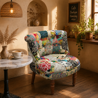 Fauteuil Kantha en gros, directement de l'usine, fauteuil d'appoint, canapé simple, tissu patchwork, style bohème, fait main, pieds en bois, OEM ODM