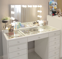 Dernière arrivée durable OEM ménage 13 tiroirs moins cher maquillage station vanité table avec miroir éclairé