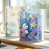Agenda hebdomadaire et mensuel 2027, reliure spirale, design mignon chat, chien, fleurs, pour fournitures de bureau et scolaires