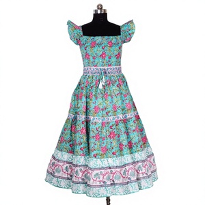 Tendencia: Vestido de Verano 100% Algodón, Sin Mangas, Cuello en V, Encaje, Estampado Floral, Transpirable, Largo a Media Pantorrilla, Corte en A, Ecológico y Cómodo - Product Image 1