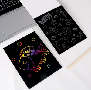 Set Buku Gambar Gores DIY Anak 10 Lembar Kertas Gores Pelangi Seni 2-4 Tahun Papan Gambar Unisex YUELU SP-K036 - Product Image 6