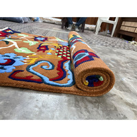 Tapis de haute qualité en pure laine tuftée à la main, design Ushak classique, à poils ras, couleur unie, avec envers en latex durable
