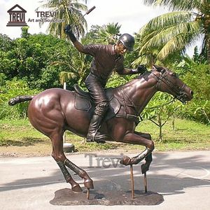 Estatua de Bronce de Caballo y Niño, Decoración de Jardín de Metal, Escultura Fundida de Jugador de Polo a Caballo - Product Image 2
