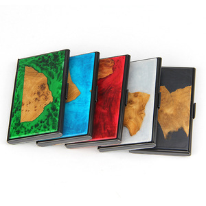 Portable Resin business card box custom design wooden wallet case credit card holder rustic wood metal card holder for men