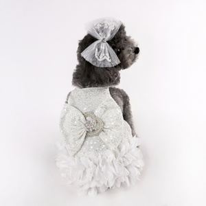 Maltés Yorkshire Terrier Super pequeño vestido de tirantes con lentejuelas blancas - Product Image 1