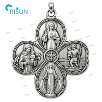 Collier pendentif religieux catholique Sacré-Cœur Miraculeux Saint Christophe Saint Joseph Saint Antoine, médaillon personnalisé, médaille à quatre voies
