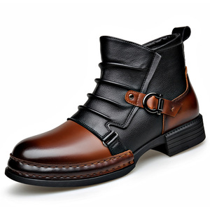 Martin Boot <b>Men</b> Ankle Round Toe Chunky <b>Heel</b> Plush Lining Rubber Outsole Buckle Decoration Anti Slippery Winter Style - Product Image 2