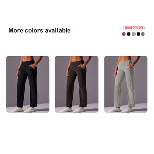 Nuovi <span class=keywords><strong>Pantaloni</strong></span> Sportivi in <span class=keywords><strong>Velluto</strong></span> a Coste Tinta Unita, <span class=keywords><strong>Pantaloni</strong></span> Casual Dritti da Donna a Vita Alta per Sport, Corsa e Yoga con Tasche - Product Image 5