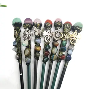 Wholesale high quality natural gemstone crystal magic wand obsidian clear quartz fluorite fire wand for Gift