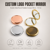 Miroir de maquillage de voyage personnalisé avec logo, miroir de poche rond, plaqué or, double face, pliable, compact, en métal, vente en gros