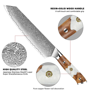 Juego de Cuchillos de Chef de Cocina Profesional White Horse con Hoja de Acero de Damasco y Estampado de Gota de Lluvia Cuchillo <span class=keywords><strong>para</strong></span> Carne Mango de Madera Pakka - Product Image 6