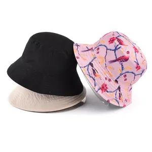 도매 사용자 정의 디자인 자신의 로고 인쇄 해변 뒤집을 수 있는 버킷 햇, 남성 여성 면 차양 어부 모자