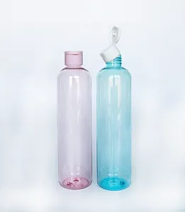 Venta al por mayor tarro claro jarabe-Cosmo-botellas redondas de plástico transparente para mascotas, 16oz, 500ml, color rosa, con tapa abatible, para zumo de frutas concentradas