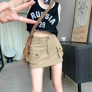 Jupe cargo kaki femme été hottie anti-marche denim mince rétro jupe taille haute A-line jupe courte - Product Image 4