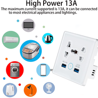 Appareils intelligents pour la maison Tuya WiFi, prise murale double USB, prise murale 13A, panneau tactile en verre ABS, interrupteur d'éclairage standard britannique, prise de courant