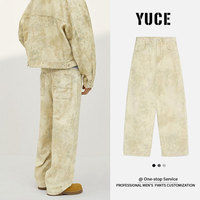 Nouveau jean vintage délavé à l'acide, effet tie-dye marbré, beige, pour homme, streetwear décontracté, jean personnalisé