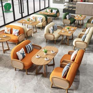 Moontree Hotel de lujo cafetería moderna madera cuadrado cuero comercial restaurante muebles sofá cabina asiento Mesa silla conjunto - Product Image 4