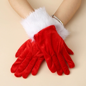Étiquette de soirée du réveillon de Noël - Gants courts en velours doré avec poignets en fourrure blanche - Product Image 4