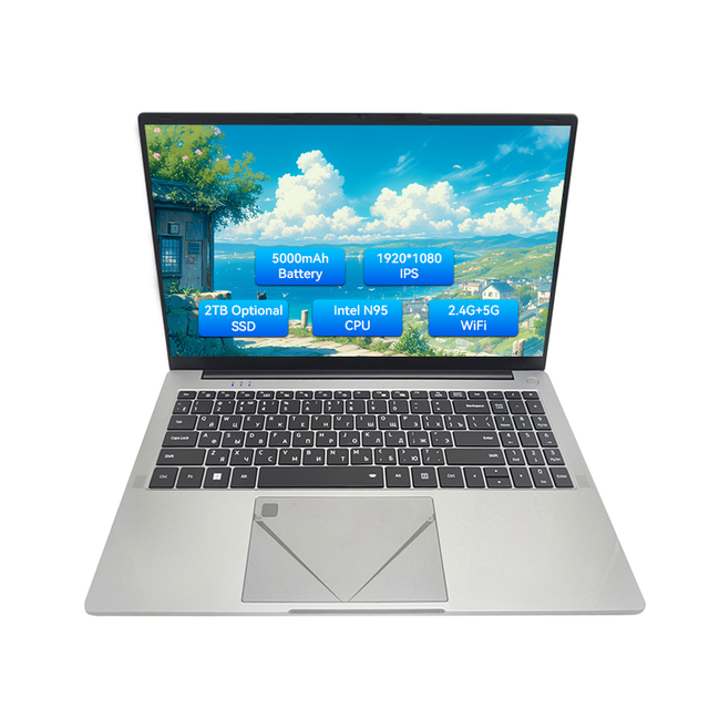 High Quality N95 Notebook 15.6" IPS FHD 1920x1080 Display Quad-Core 3.4GHz Type-C RJ45 Ports 5000mAh Business Laptop