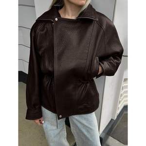 Chaqueta Bomber de Piel Sintética Personalizada para Mujer, Estilo Otoñal con Solapa y Manga Larga, con Cordón Ajustable, 2026 - Product Image 1