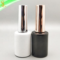 Flacons en verre vides pour vernis à ongles gel UV noir et blanc brillant 10 ml avec bouchons argentés/dorés, impression sérigraphique, pinceaux pour gel souple