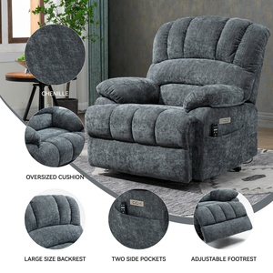 Poltrona Reclinabile Elettrica Blu-Grigia in Ciniglia, Larghezza Seduta Extra Large, Porta USB, Massaggio e Riscaldamento, Capacità 160 kg, per Relax in Camera da Letto - Product Image 3