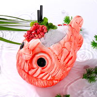 Tasse de cocktail créative en porcelaine Hawaii Tiki Wine Cocktail Bar Party Cup Red Fish Shape Ceramic Tiki Mug Wholesale