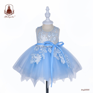 Nuovo modello blu elegante strato del vestito del capretto di modo delle ragazze del cotone ruffle abiti da 1 anno - Product Image 1