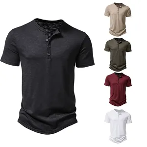 T-<span class=keywords><strong>shirt</strong></span> polo Henley en coton de bambou pour <span class=keywords><strong>homme</strong></span>, coupe ample, disponible en noir, blanc, kaki, vert, rouge, vêtements décontractés, vente en gros - Product Image 5