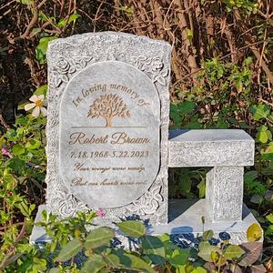 Banc commémoratif gravé sur mesure, pierre tombale en résine à face unique avec sculptures d'arbre de vie et de rose, décoration de jardin pour <span class=keywords><strong>cimetière</strong></span> - Product Image 5