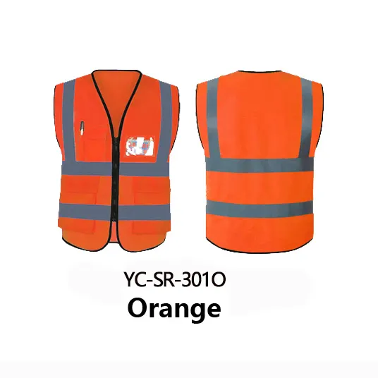 Tùy Chỉnh Tùy Chỉnh An Toàn Phản Quang Làm Việc Vest Với Logo Với Túi Xây Dựng Mens Hi-viz Đen Và Vàng Và Cam