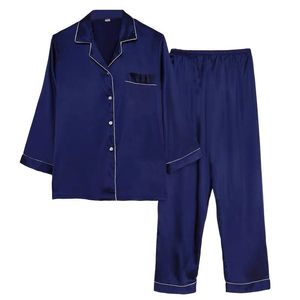 Bộ đồ ngủ lụa cao cấp <span class=keywords><strong>size</strong></span> lớn cho nữ, chất liệu trơn, tay dài, gồm 2 món, mặc ngủ mùa xuân thu, chất liệu satin lụa. - Product Image 6