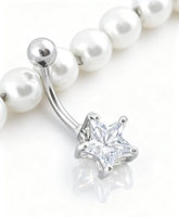 Piercing de nombril en acier chirurgical 316L, étoile scintillante rose clair, bijou corporel - Cadeau de mariage et de fiançailles, style punk plaqué argent
