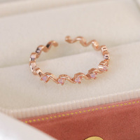 Anillo Abierto de Estilo Europeo Americano con Microincrustaciones de Circonita, Diseño Geométrico, Ajustable, Joyería de Mano, Material de Cobre, Compromiso