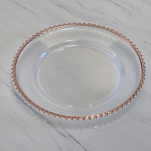 13 Inch Clear Plate Decorations Rose Gold <b>Beaded</b> <b>Trim</b> Round Plastic Charger Plates for Weeding Party - Product Image 2