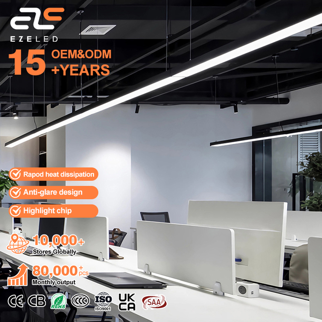 EZELED High Quality Hot Sales Aluminum Housing Indoor Industrial Anti-Glare Led Pendant Linear Light with Long Bulb's Lifetime