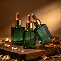 Botella de Vidrio Rectangular Vacía con Fondo Grueso para Cuidado de la Piel, 15ml 30ml, Ámbar, con Pulverizador de Aceite, Serigrafía, Libre de BPA, Envase Cosmético de Vidrio