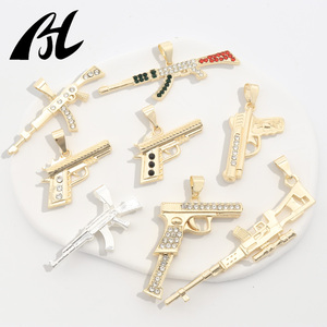 Kalung liontin pria, 14K berlian air dilapisi Hip-Hop gaya Punk bentuk pistol pesona senjata panas modis - Product Image 1