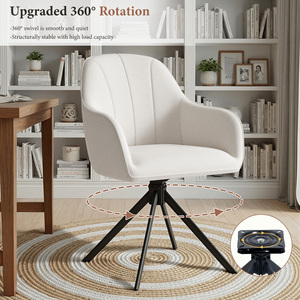 Silla de Comedor Giratoria Reclinable, Extensible, Impermeable, Tapizada, Ecológica, Ligera, de Lino Beige Moderno, con Rotación de 360 Grados - Product Image 4
