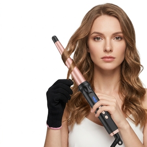 <span class=keywords><strong>Fer</strong></span> à <span class=keywords><strong>boucler</strong></span> électrique avec outil de coiffage conique doré - Lisseur de cheveux à température réglable - Product Image 1