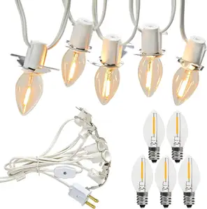Portavelas de bombilla LED C7, enchufe E12, cable de alimentación estándar americano, cable de extensión con enchufe de interruptor para decoración navideña