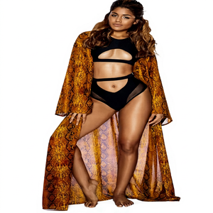 Ensemble de maillot de bain deux pièces extensible effet peau de serpent avec contrôle du ventre, haut de bikini dos nu découpé et bas taille haute, tenue de plage - Product Image 1